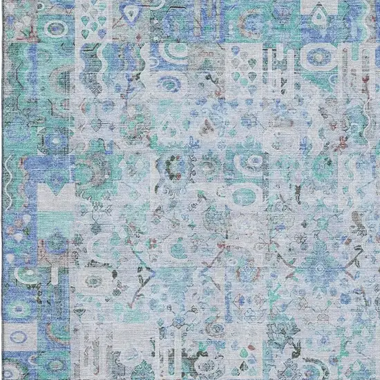 Blue And Ivory Patchwork Washable Area Rug With UV Protection Photo 3
