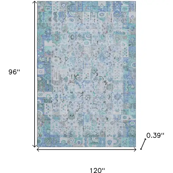 Blue And Ivory Patchwork Washable Area Rug With UV Protection Photo 9