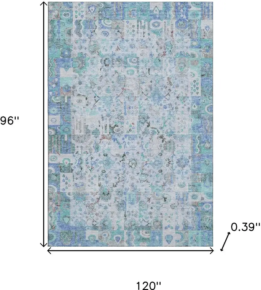 Blue And Ivory Patchwork Washable Area Rug With UV Protection Photo 9