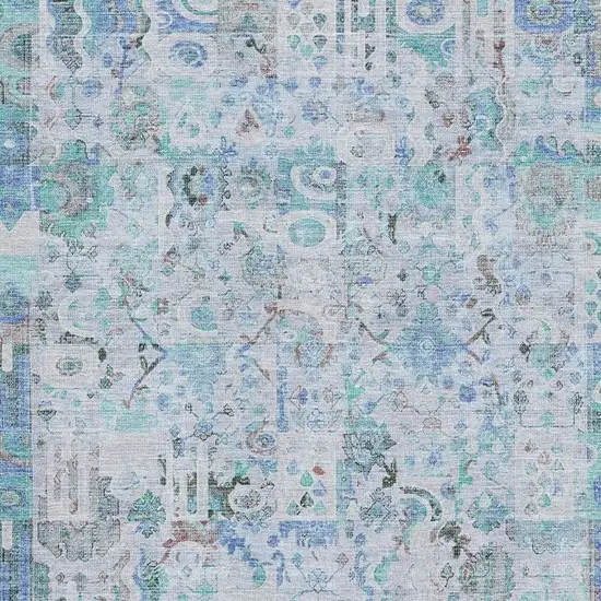 Blue And Ivory Patchwork Washable Area Rug With UV Protection Photo 3