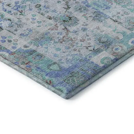 Blue And Ivory Patchwork Washable Area Rug With UV Protection Photo 7