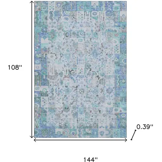 Blue And Ivory Patchwork Washable Area Rug With UV Protection Photo 9