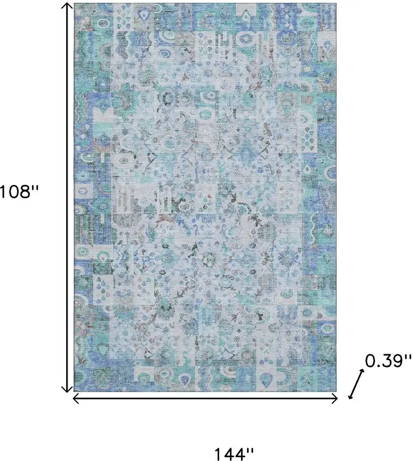 Blue And Ivory Patchwork Washable Area Rug With UV Protection Photo 9