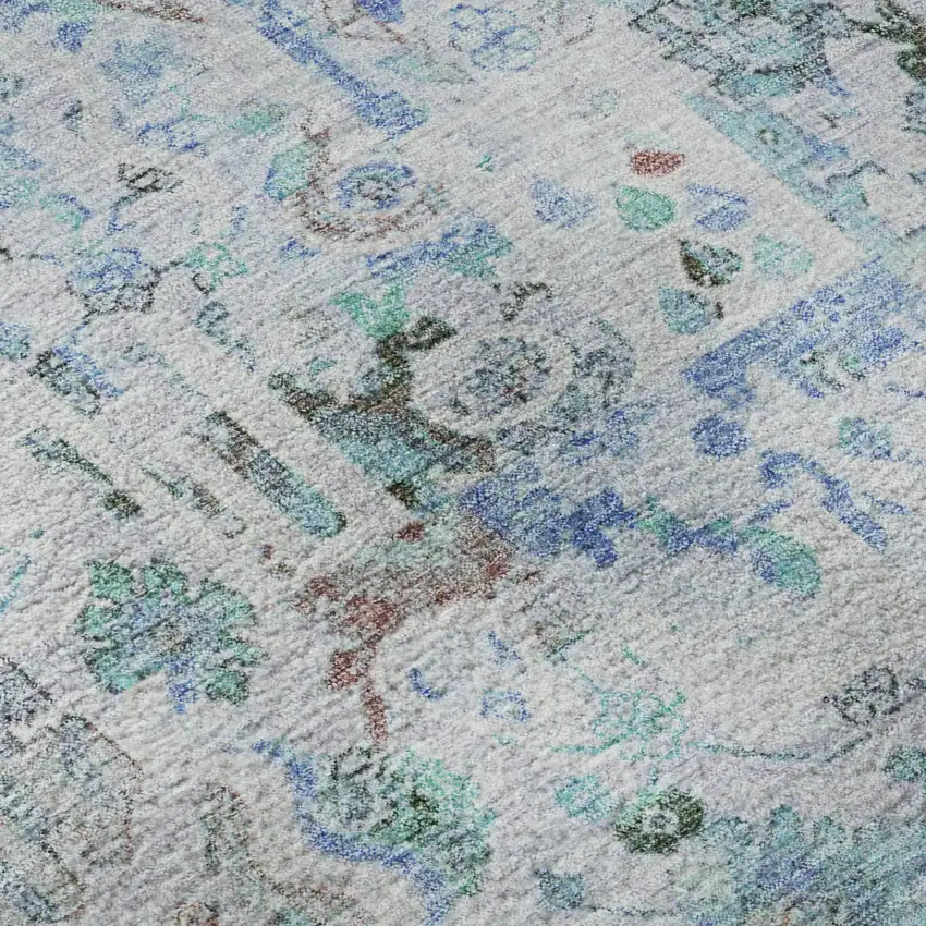 Blue And Ivory Patchwork Washable Area Rug With UV Protection Photo 8