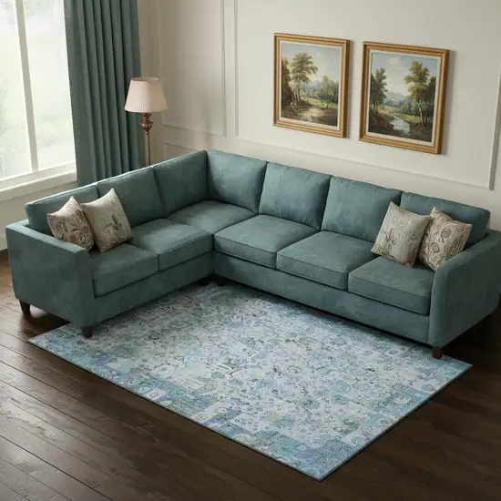 Blue And Ivory Patchwork Washable Area Rug With UV Protection Photo 2