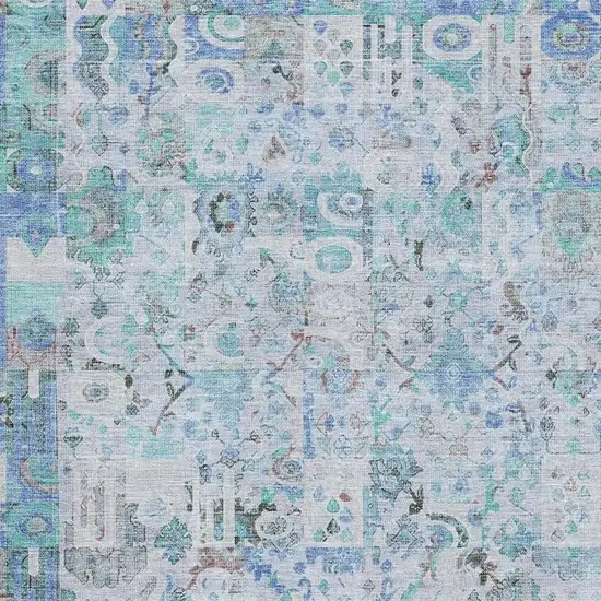 Blue And Ivory Patchwork Washable Area Rug With UV Protection Photo 3