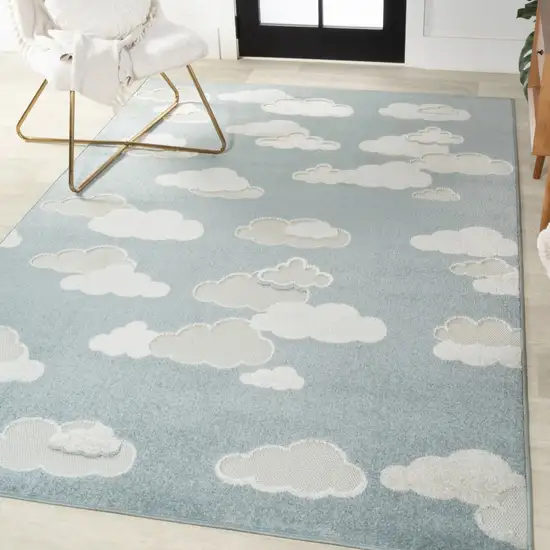 Blue And Ivory Polka Dot Indoor Outdoor Area Rug Photo 5