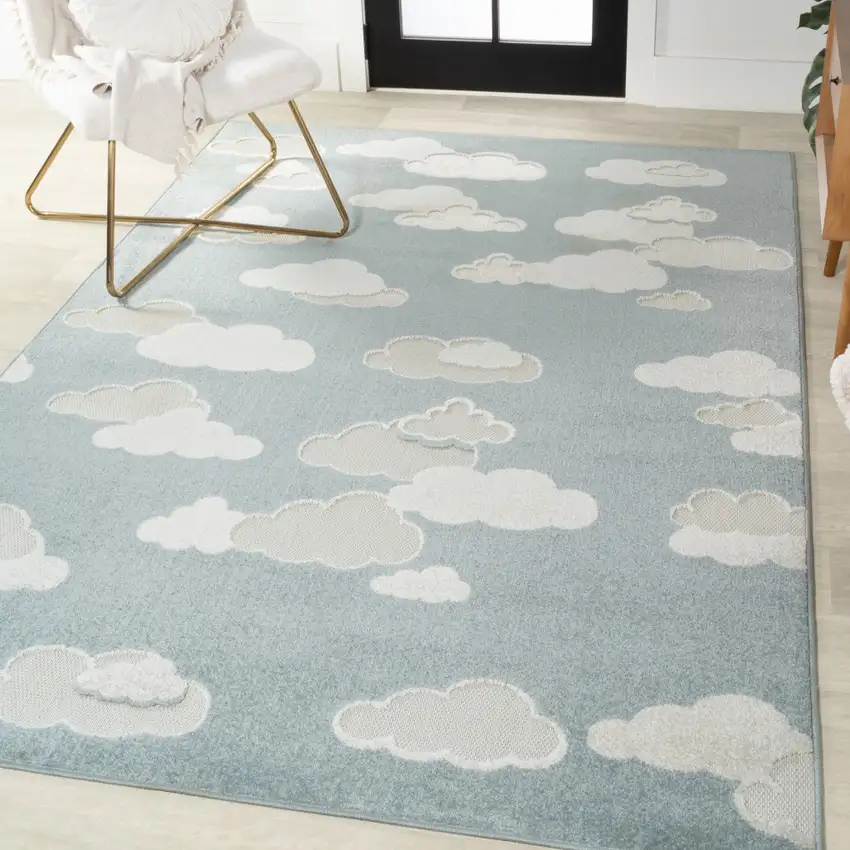 Blue And Ivory Polka Dot Indoor Outdoor Area Rug Photo 5