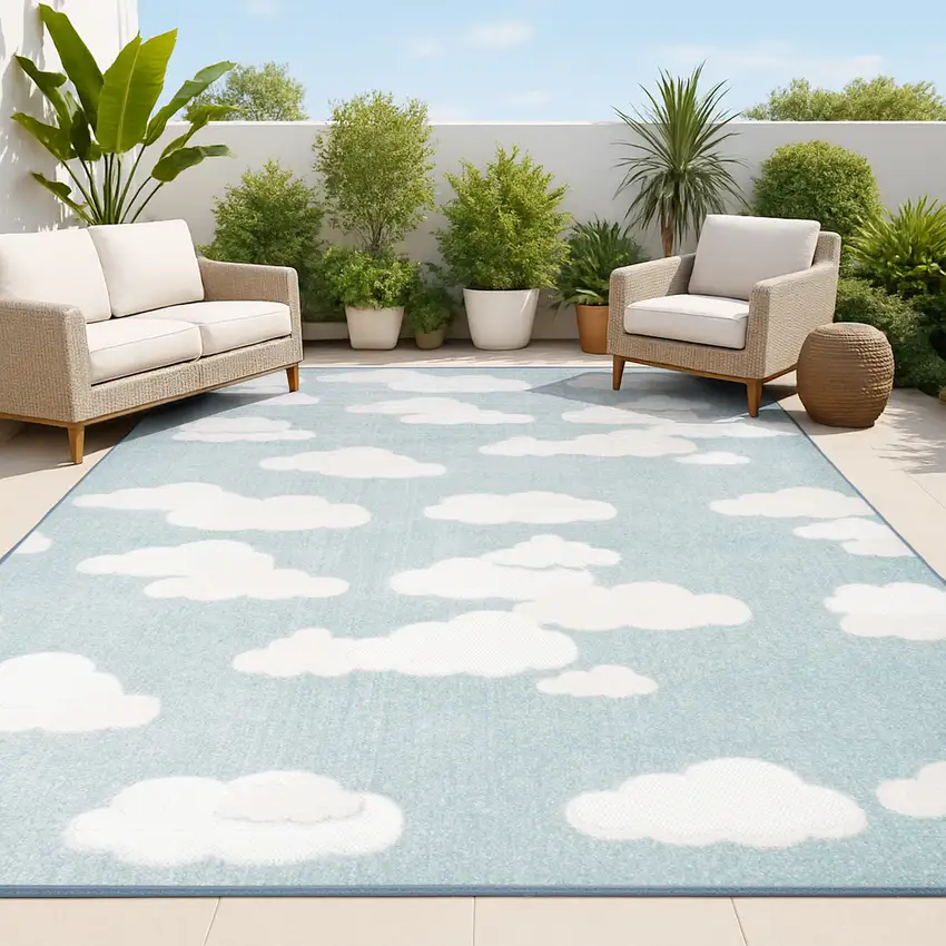 Blue And Ivory Polka Dot Indoor Outdoor Area Rug Photo 3