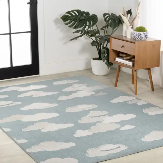 Blue And Ivory Polka Dot Indoor Outdoor Area Rug Photo 8