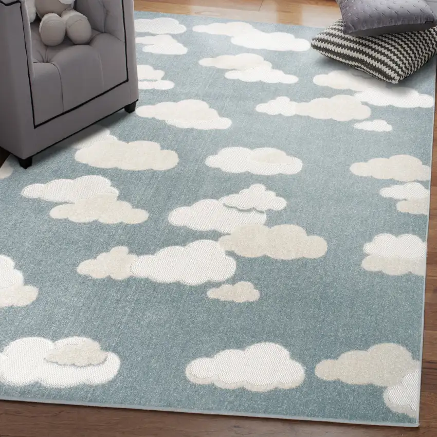 Blue And Ivory Polka Dot Indoor Outdoor Area Rug Photo 9
