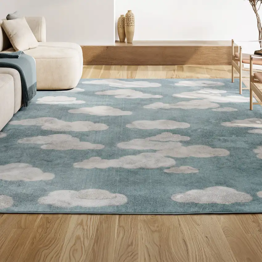 Blue And Ivory Polka Dot Indoor Outdoor Area Rug Photo 4