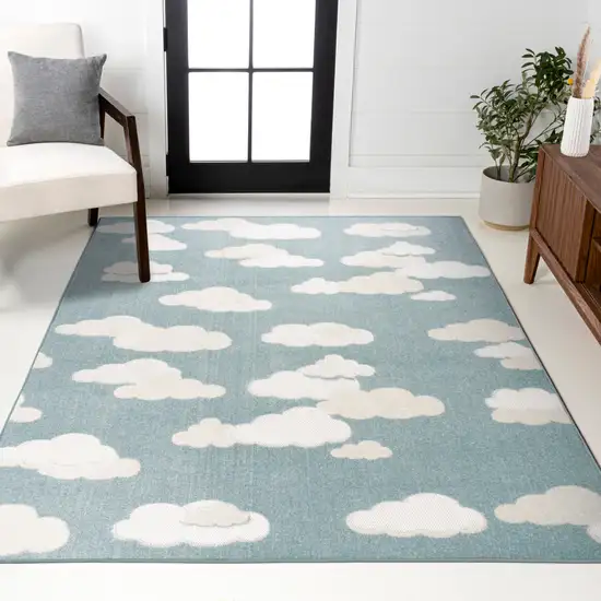 Blue And Ivory Polka Dot Indoor Outdoor Area Rug Photo 7
