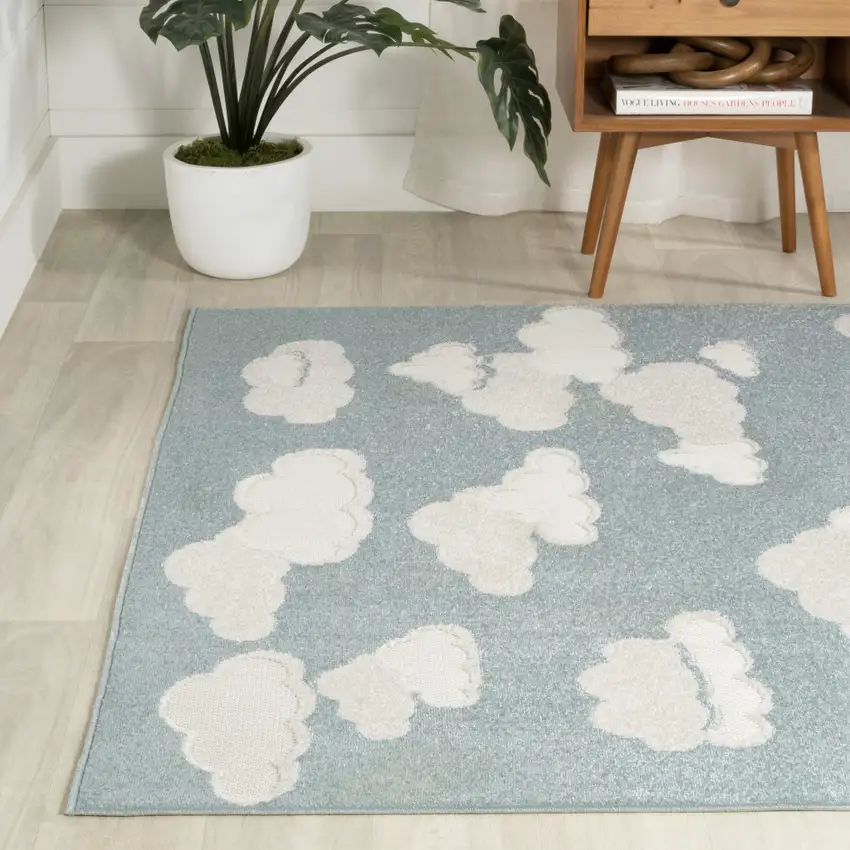 Blue And Ivory Polka Dot Indoor Outdoor Area Rug Photo 6