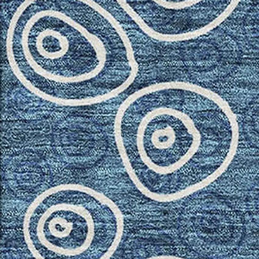 Blue And Ivory Polka Dot Washable Area Rug With UV Protection Photo 3