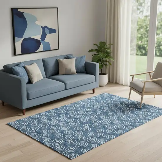 Blue And Ivory Polka Dot Washable Area Rug With UV Protection Photo 1