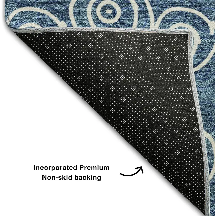 Blue And Ivory Polka Dot Washable Area Rug With UV Protection Photo 7