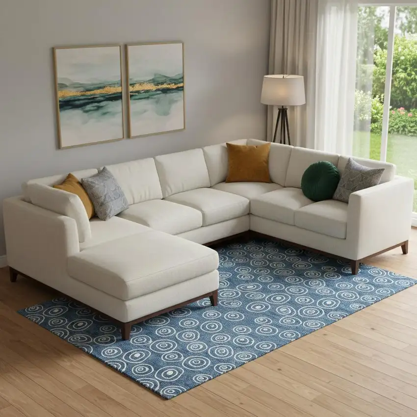 Blue And Ivory Polka Dot Washable Area Rug With UV Protection Photo 1