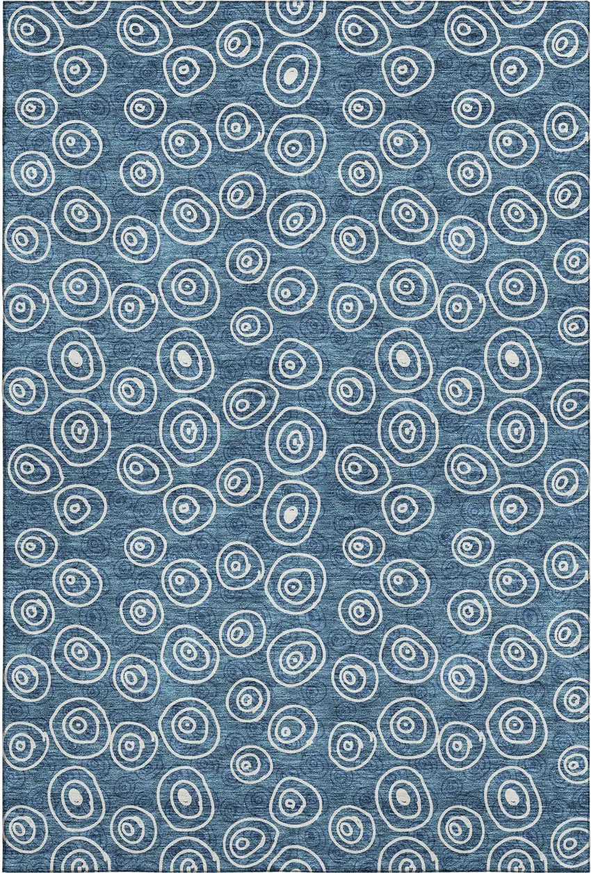 Blue And Ivory Polka Dot Washable Area Rug With UV Protection Photo 1