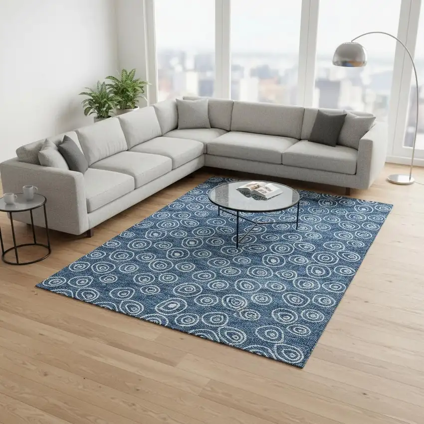 Blue And Ivory Polka Dot Washable Area Rug With UV Protection Photo 2