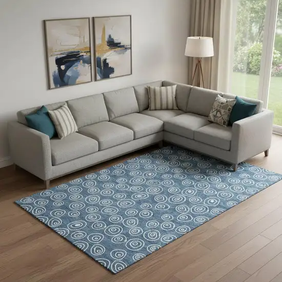 Blue And Ivory Polka Dot Washable Area Rug With UV Protection Photo 1