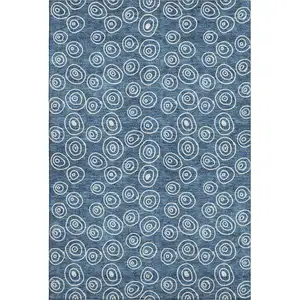 Photo of Blue And Ivory Polka Dot Washable Area Rug With UV Protection