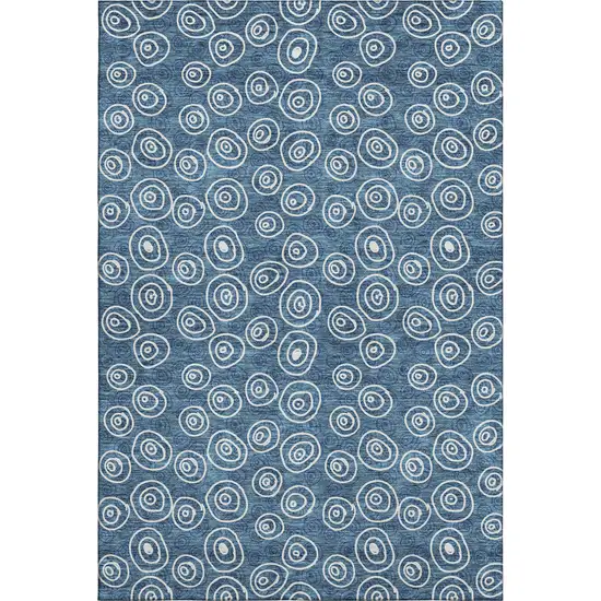 Blue And Ivory Polka Dot Washable Area Rug With UV Protection Photo 1