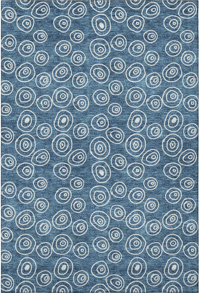 Blue And Ivory Polka Dot Washable Area Rug With UV Protection Photo 4