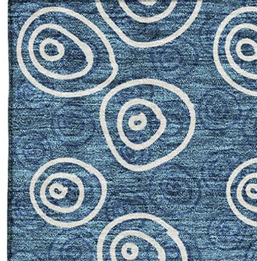 Blue And Ivory Polka Dot Washable Area Rug With UV Protection Photo 3