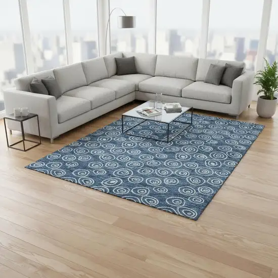 Blue And Ivory Polka Dot Washable Area Rug With UV Protection Photo 2