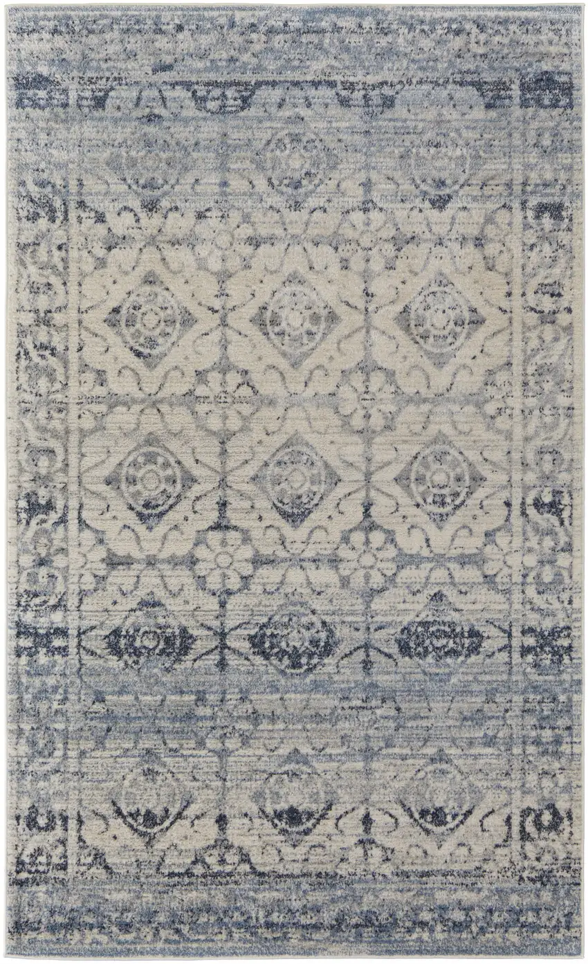 Blue And Ivory Power Loom Distressed Area Rug Photo 1