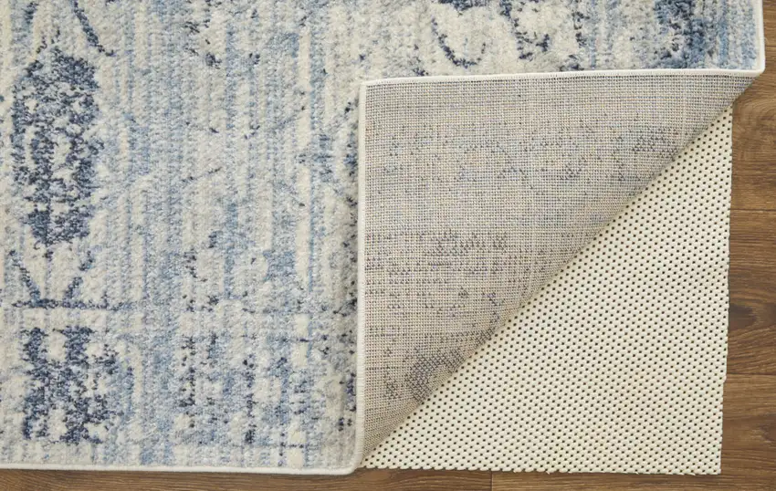 Blue And Ivory Power Loom Distressed Area Rug Photo 3