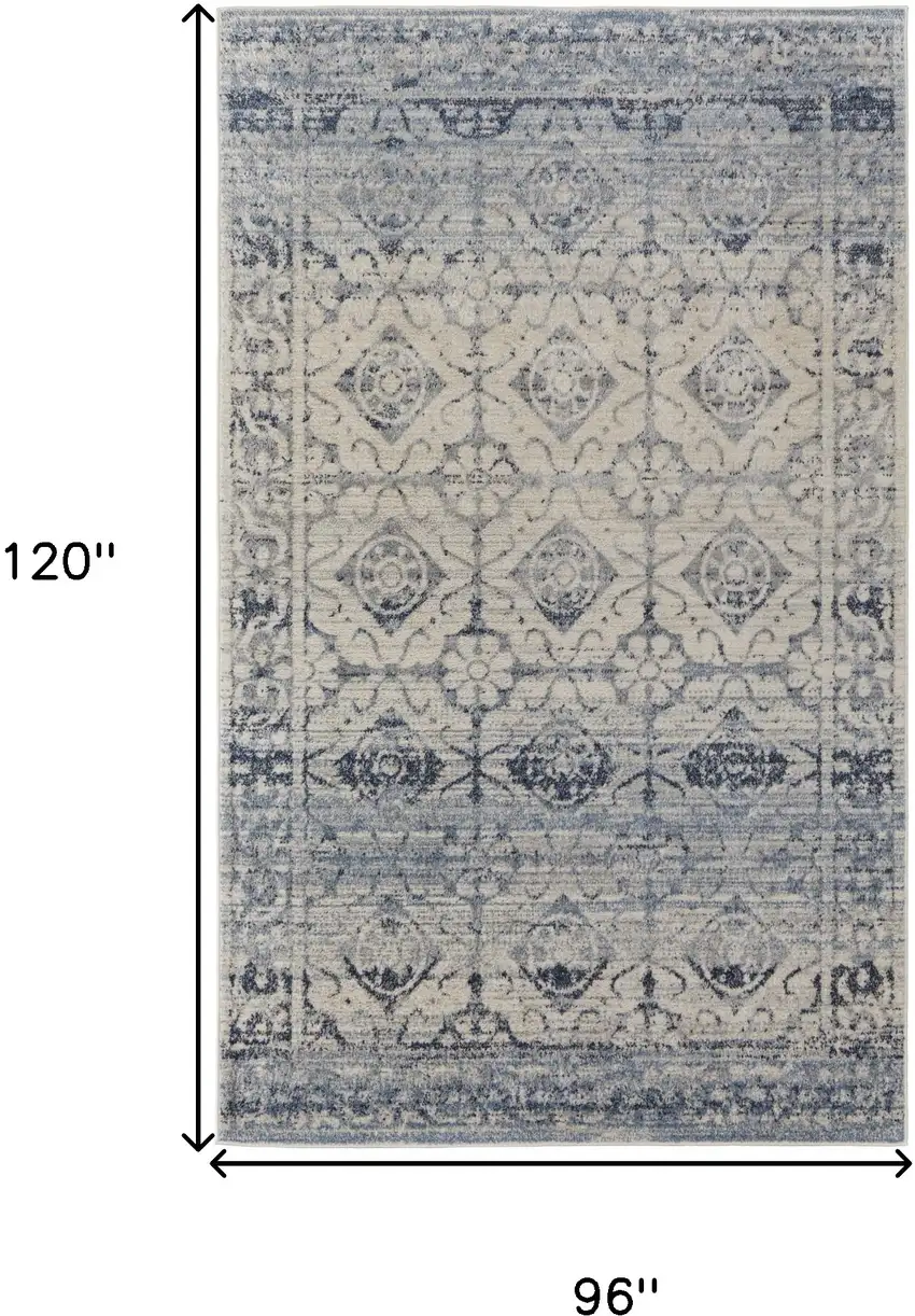Blue And Ivory Power Loom Distressed Area Rug Photo 10
