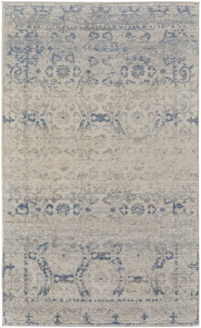 Blue And Ivory Power Loom Distressed Area Rug Photo 1
