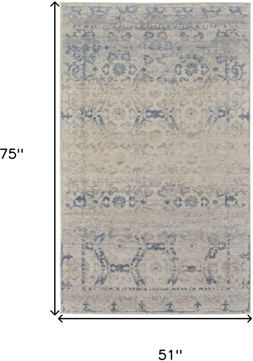 Blue And Ivory Power Loom Distressed Area Rug Photo 10