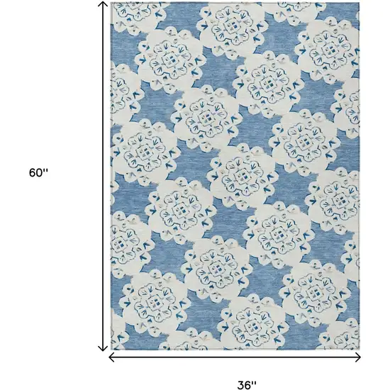 Blue And Ivory Quatrefoil Washable Indoor Outdoor Area Rug Photo 2
