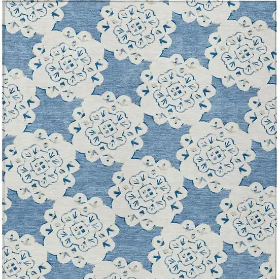 Blue And Ivory Quatrefoil Washable Indoor Outdoor Area Rug Photo 4