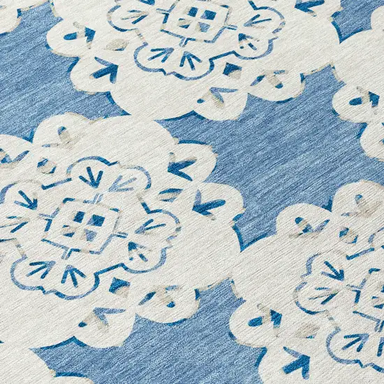 Blue And Ivory Quatrefoil Washable Indoor Outdoor Area Rug Photo 8