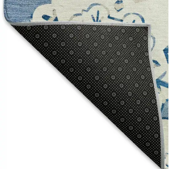 Blue And Ivory Quatrefoil Washable Indoor Outdoor Area Rug Photo 5