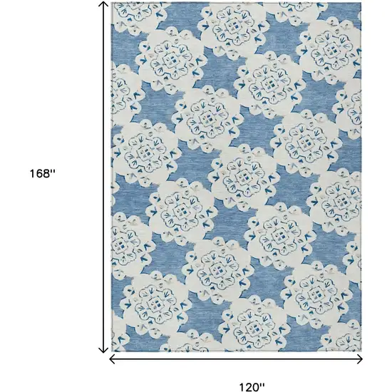 Blue And Ivory Quatrefoil Washable Indoor Outdoor Area Rug Photo 3