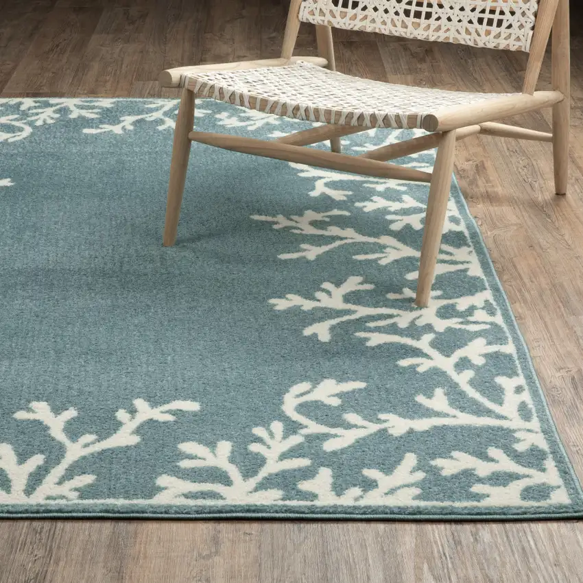 Blue And Ivory Seashell and Coral Area Rug Photo 6