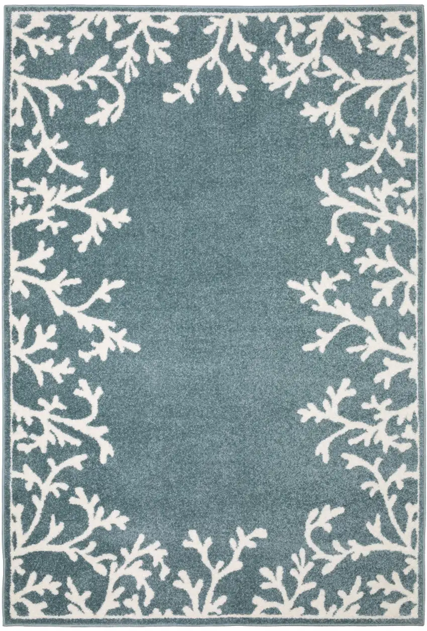 Blue And Ivory Seashell and Coral Area Rug Photo 2