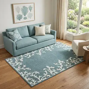 Photo of Blue And Ivory Seashell and Coral Area Rug
