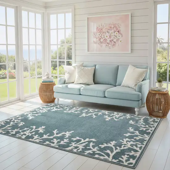 Blue And Ivory Seashell and Coral Area Rug Photo 5