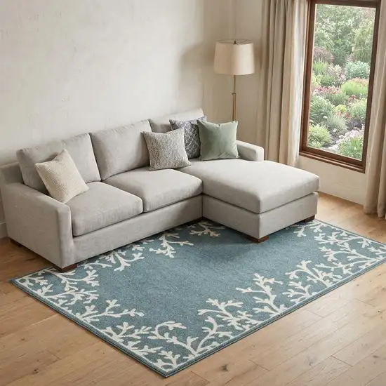 Blue And Ivory Seashell and Coral Area Rug Photo 1