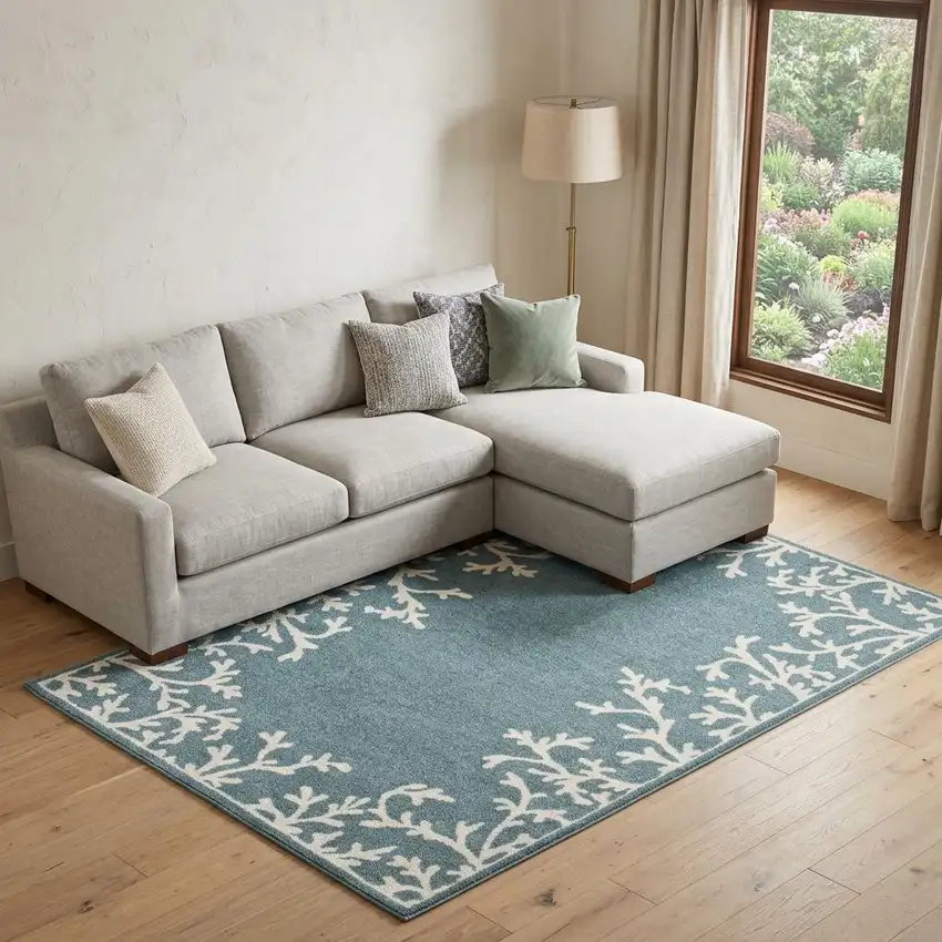 Blue And Ivory Seashell and Coral Area Rug Photo 1