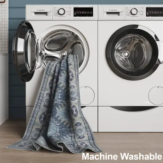 Blue And Ivory Southwestern Distressed Area Rug Photo 7