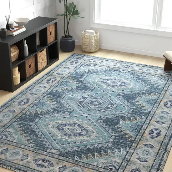 Blue And Ivory Southwestern Distressed Area Rug Photo 8