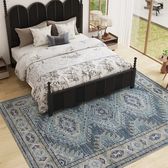 Blue And Ivory Southwestern Distressed Area Rug Photo 4