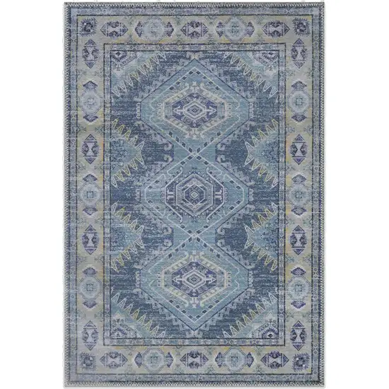 Blue And Ivory Southwestern Distressed Area Rug Photo 2